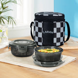Borosil Larah Colormate Round Lunch Box, Black Set of 2, 400ml