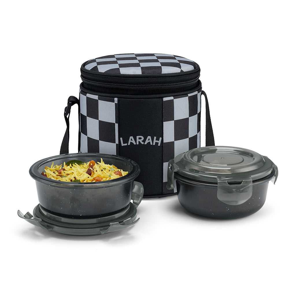Borosil Larah Colormate Round Lunch Box, Black Set of 2, 400ml