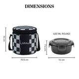 Borosil Larah Colormate Round Lunch Box, Black Set of 2, 400ml