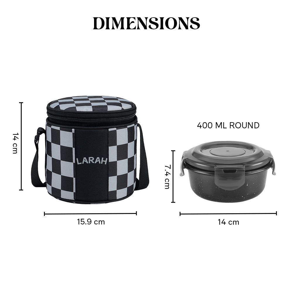 Borosil Larah Colormate Round Lunch Box, Black Set of 2, 400ml