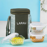 Borosil Larah Gracia Square Glass Lunchbox Set of 3, 320ml
