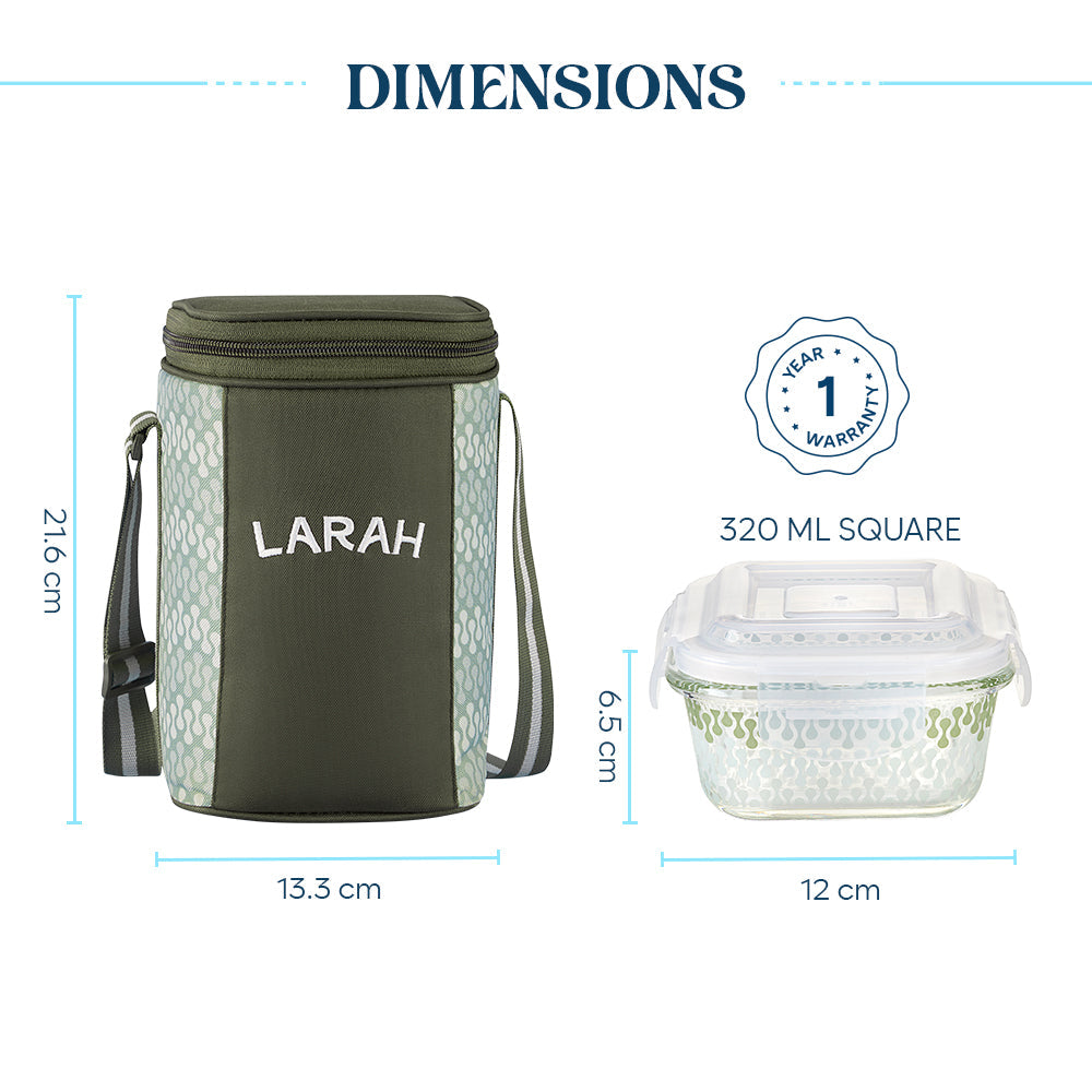 Borosil Larah Gracia Square Glass Lunchbox Set of 3, 320ml