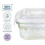 Borosil Larah Gracia Square Glass Lunchbox Set of 3, 320ml