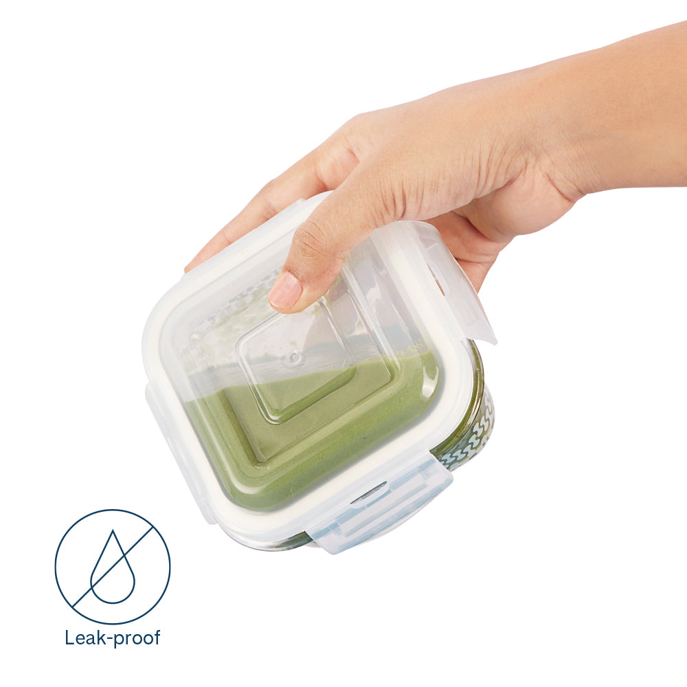 Borosil Larah Gracia Square Glass Lunchbox Set of 3, 320ml
