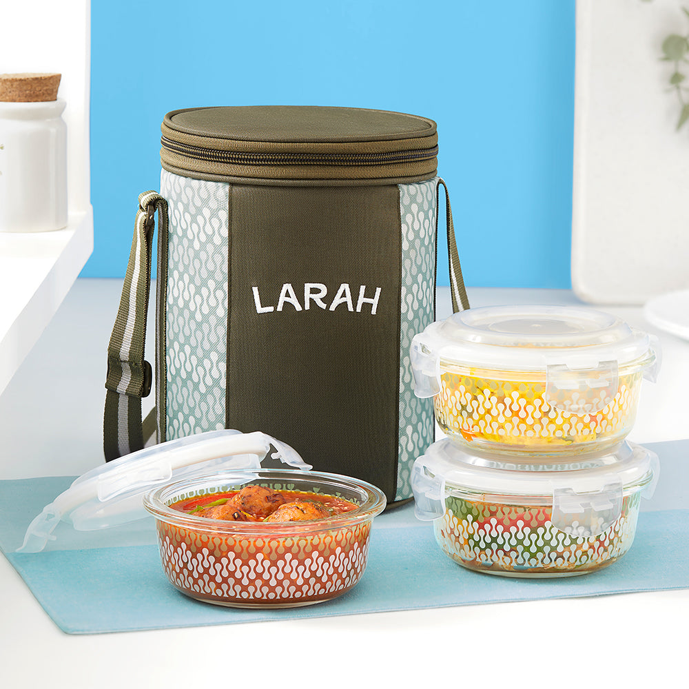Borosil Larah Round Glass Lunchbox, Set of 3, 400ml