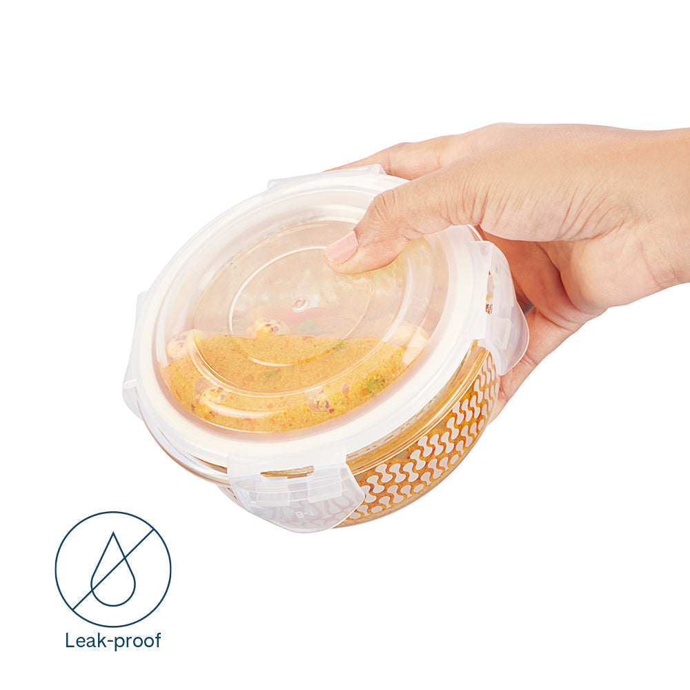 Borosil Larah Round Glass Lunchbox, Set of 3, 400ml
