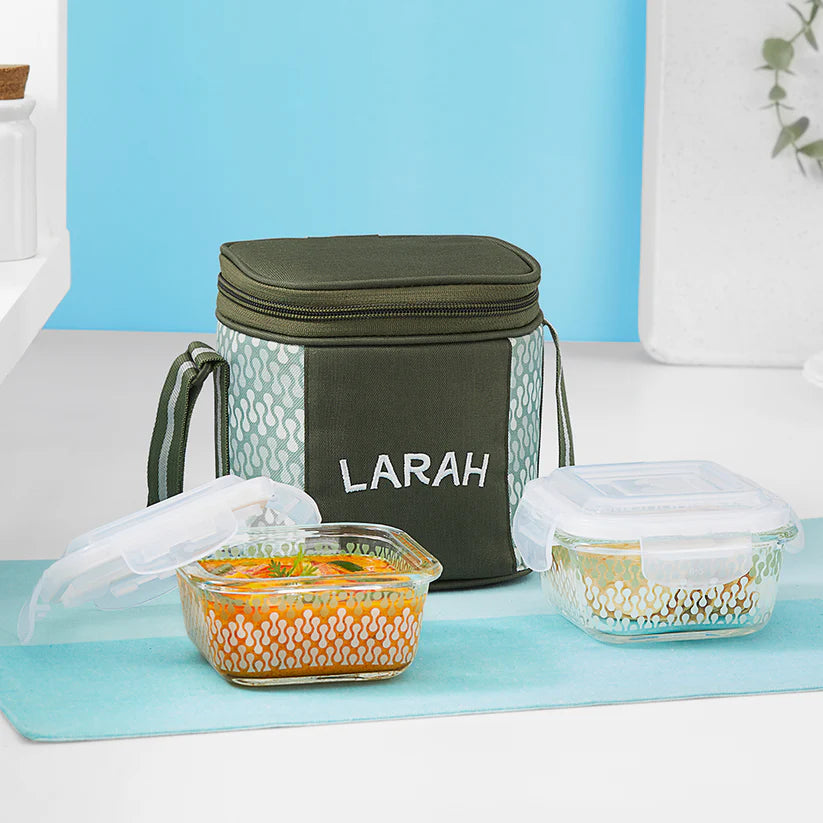 Borosil Larah Gracia Square Glass Lunchbox , Set of 2 , 320ml