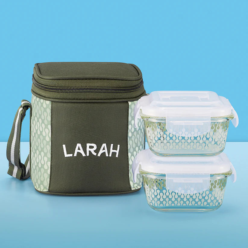 Borosil Larah Gracia Square Glass Lunchbox , Set of 2 , 320ml
