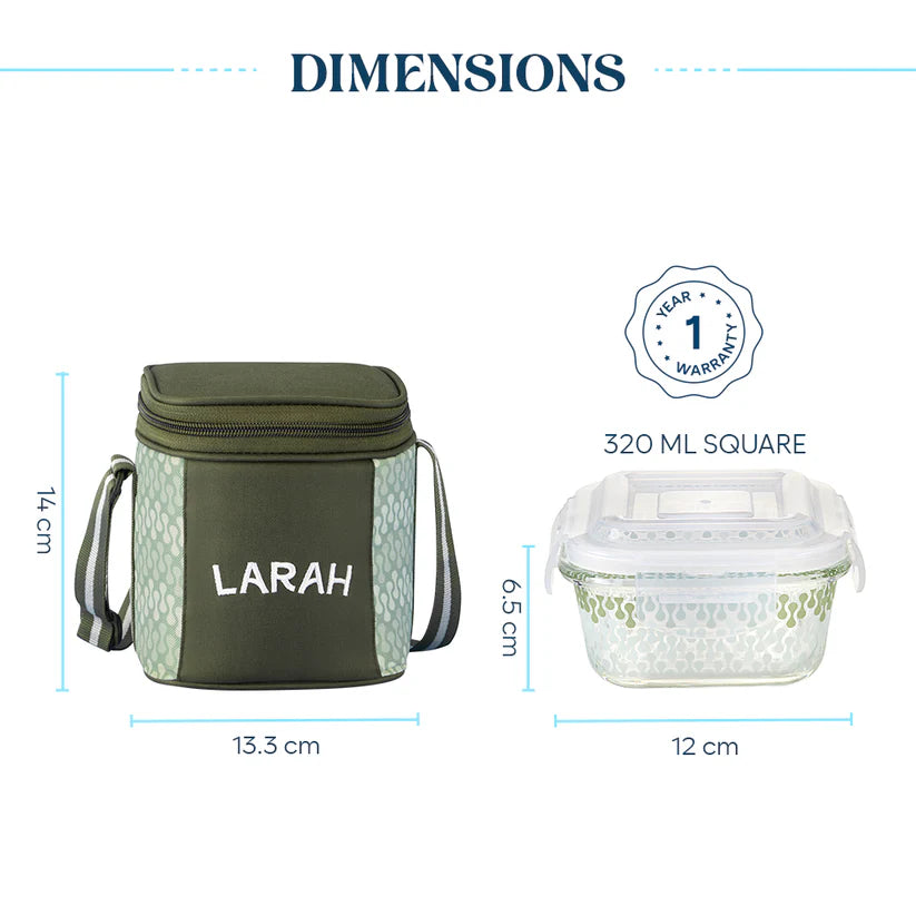 Borosil Larah Gracia Square Glass Lunchbox , Set of 2 , 320ml