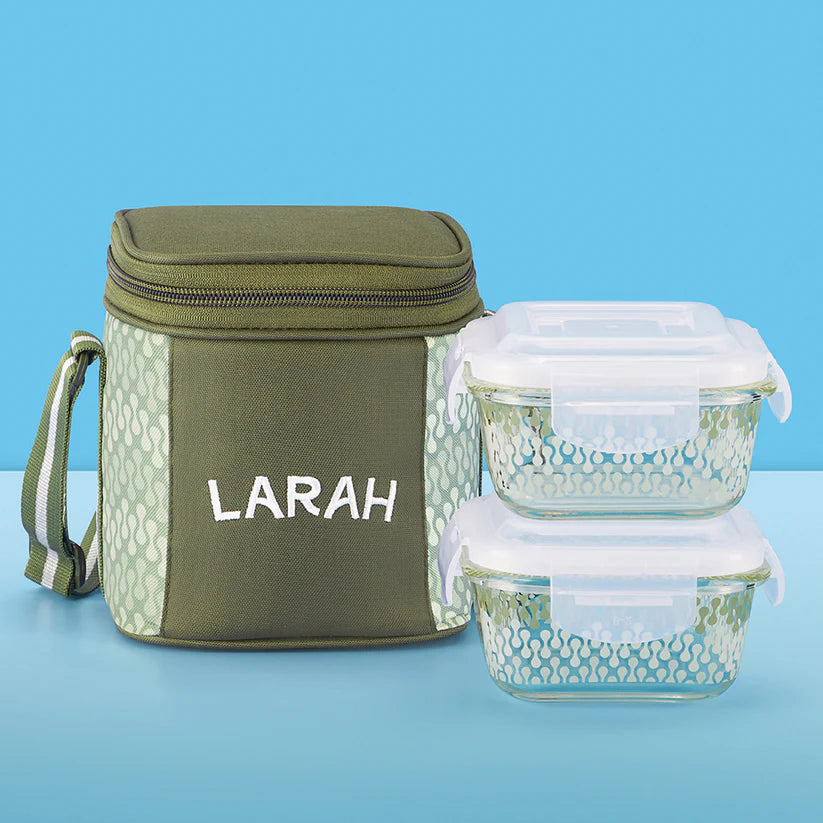 Borosil Larah Gracia Square Glass Lunchbox , Set of 2 , 320ml