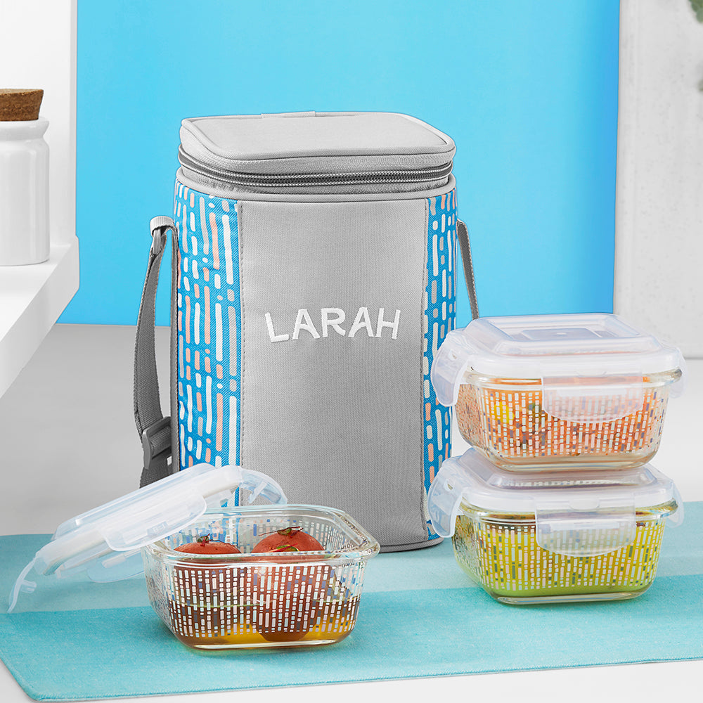Borosil Larah Gracia Square Glass Lunchbox Set of 3, 320ml