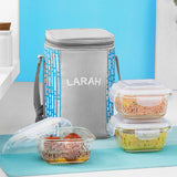 Borosil Larah Gracia Square Glass Lunchbox Set of 3, 320ml
