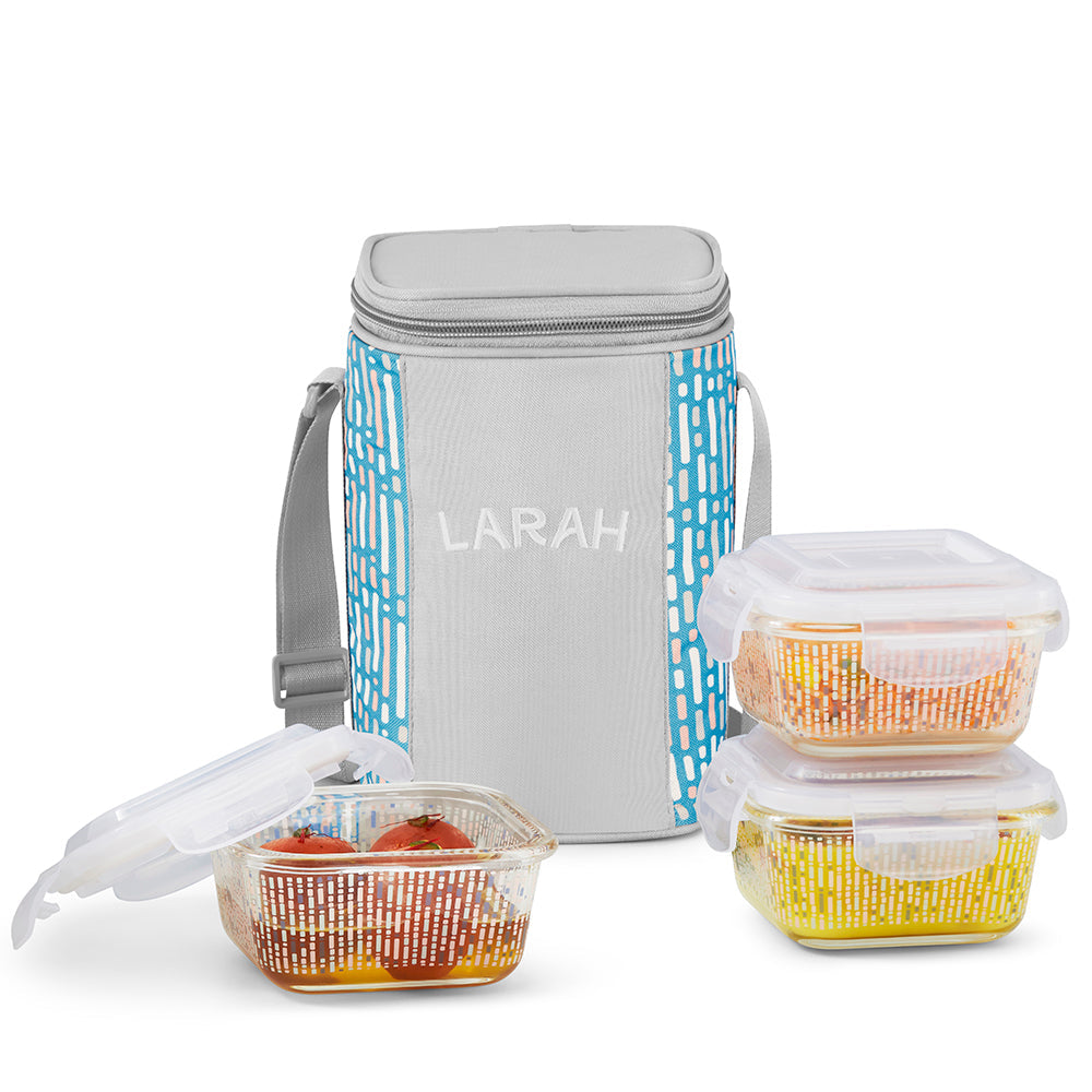 Borosil Larah Gracia Square Glass Lunchbox Set of 3, 320ml