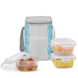 Borosil Larah Gracia Square Glass Lunchbox Set of 3, 320ml
