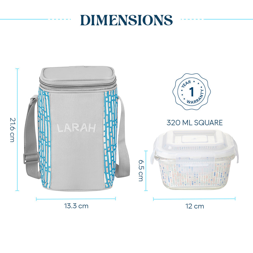 Borosil Larah Gracia Square Glass Lunchbox Set of 3, 320ml