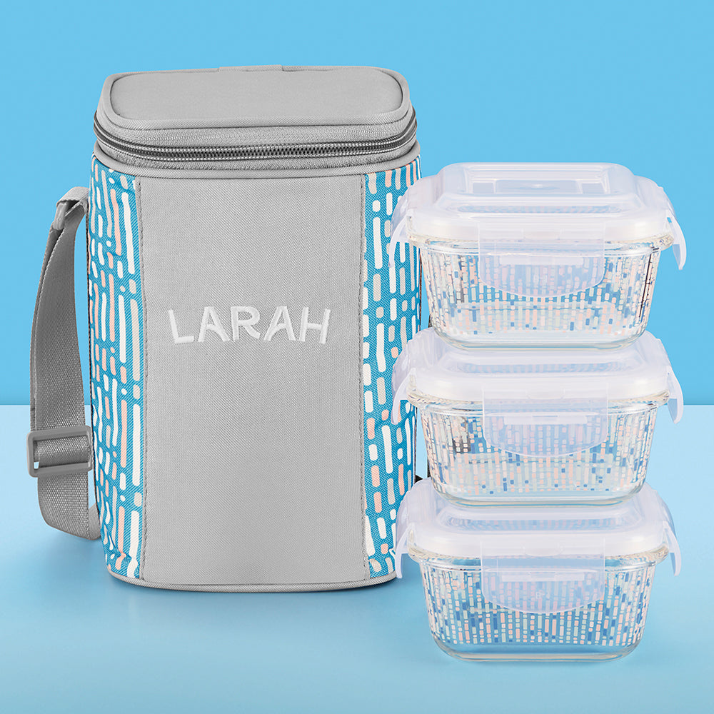 Borosil Larah Gracia Square Glass Lunchbox Set of 3, 320ml