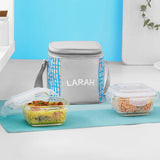 Borosil Larah Gracia Square Glass Lunchbox , Set of 2 , 320ml