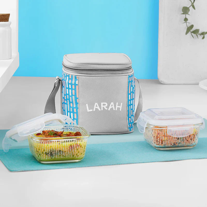 Borosil Larah Gracia Square Glass Lunchbox , Set of 2 , 320ml