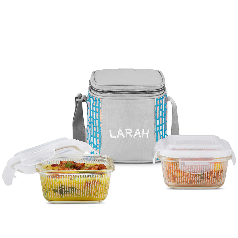 Borosil Larah Gracia Square Glass Lunchbox , Set of 2 , 320ml