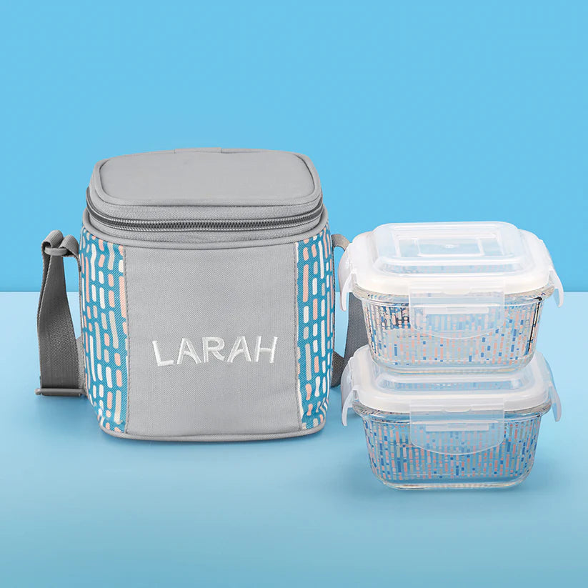 Borosil Larah Gracia Square Glass Lunchbox , Set of 2 , 320ml