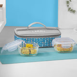 Borosil Larah Vogue Square Glass Lunchbox Set of 2, 320ml Blue