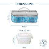 Borosil Larah Vogue Square Glass Lunchbox Set of 2, 320ml Blue