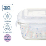 Borosil Larah Vogue Square Glass Lunchbox Set of 2, 320ml Blue