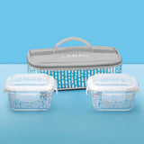 Borosil Larah Vogue Square Glass Lunchbox Set of 2, 320ml Blue