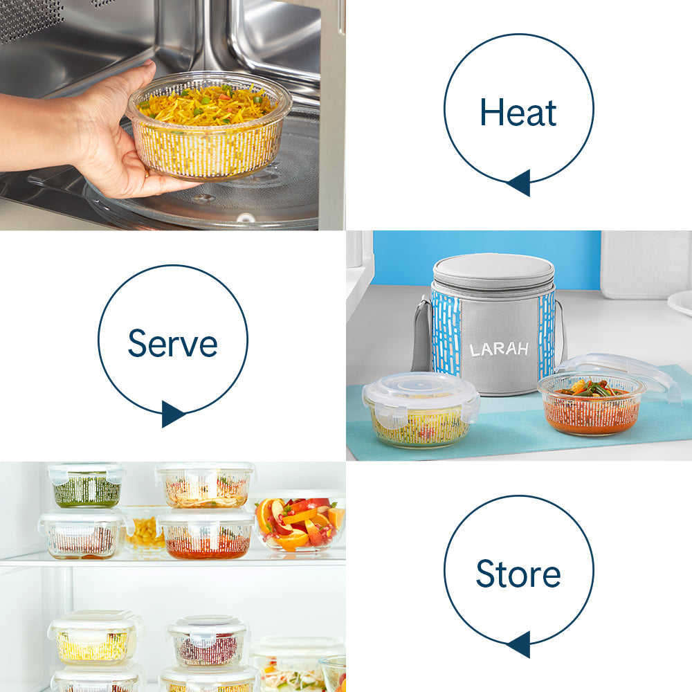 Borosil Larah Gracia Round Glass Lunchbox