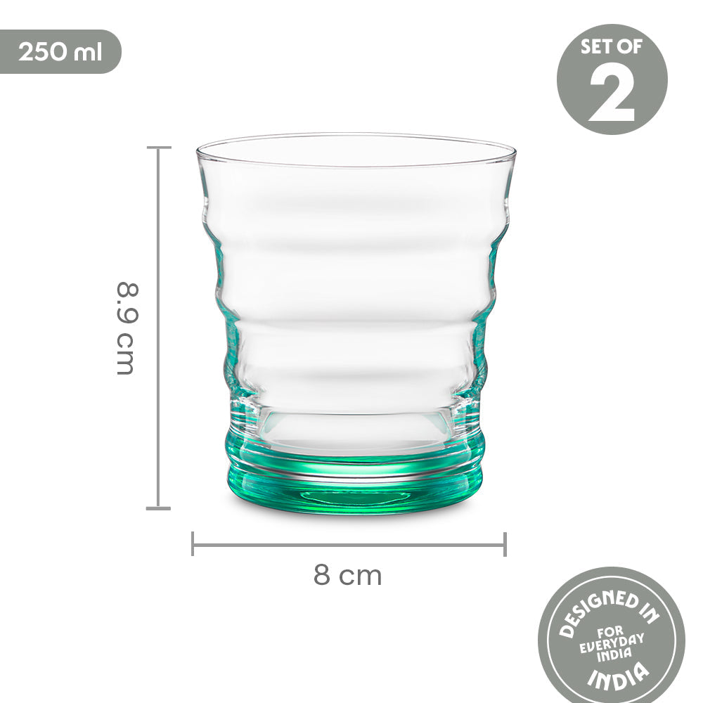 Borosil Diana Glass Tumbler Set of 2, 250ml