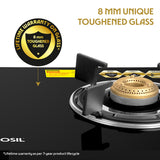 Borosil Prima Glass-top Gas stove, Brass Burners 2 burners (1Large & 1 small)