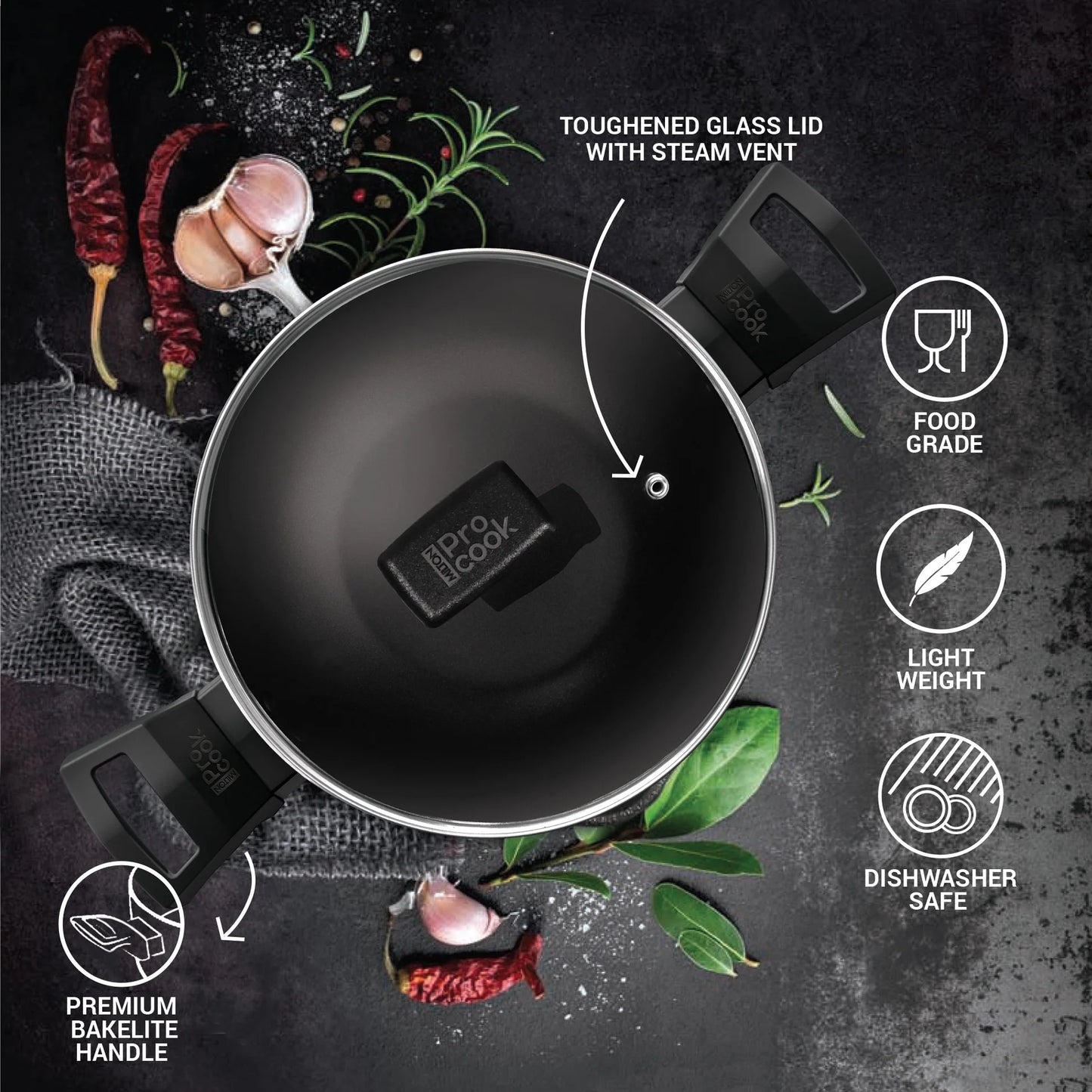 Milton Biryani Pot Blackpearl Induction 22 cm