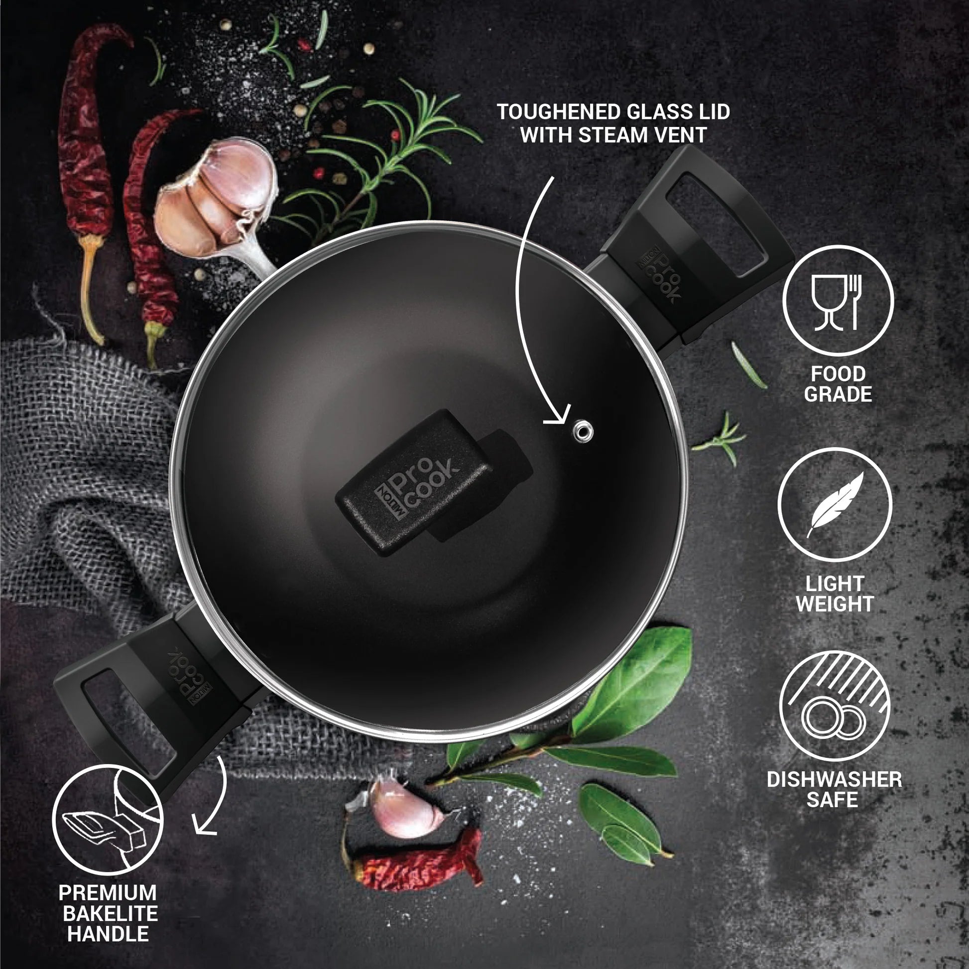 Milton Biryani Pot Blackpearl Induction 22 cm