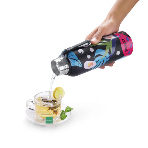 Pexpo Bravo Thermo Steel Bottle | Tri-Ply Vacuum Insulated Hot & Cold Flask - Plant-themed Art 700 ML