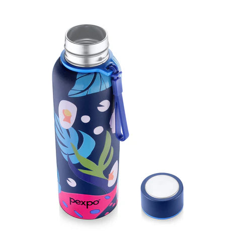 Pexpo Bravo Thermo Steel Bottle | Tri-Ply Vacuum Insulated Hot & Cold Flask - Plant-themed Art 700 ML