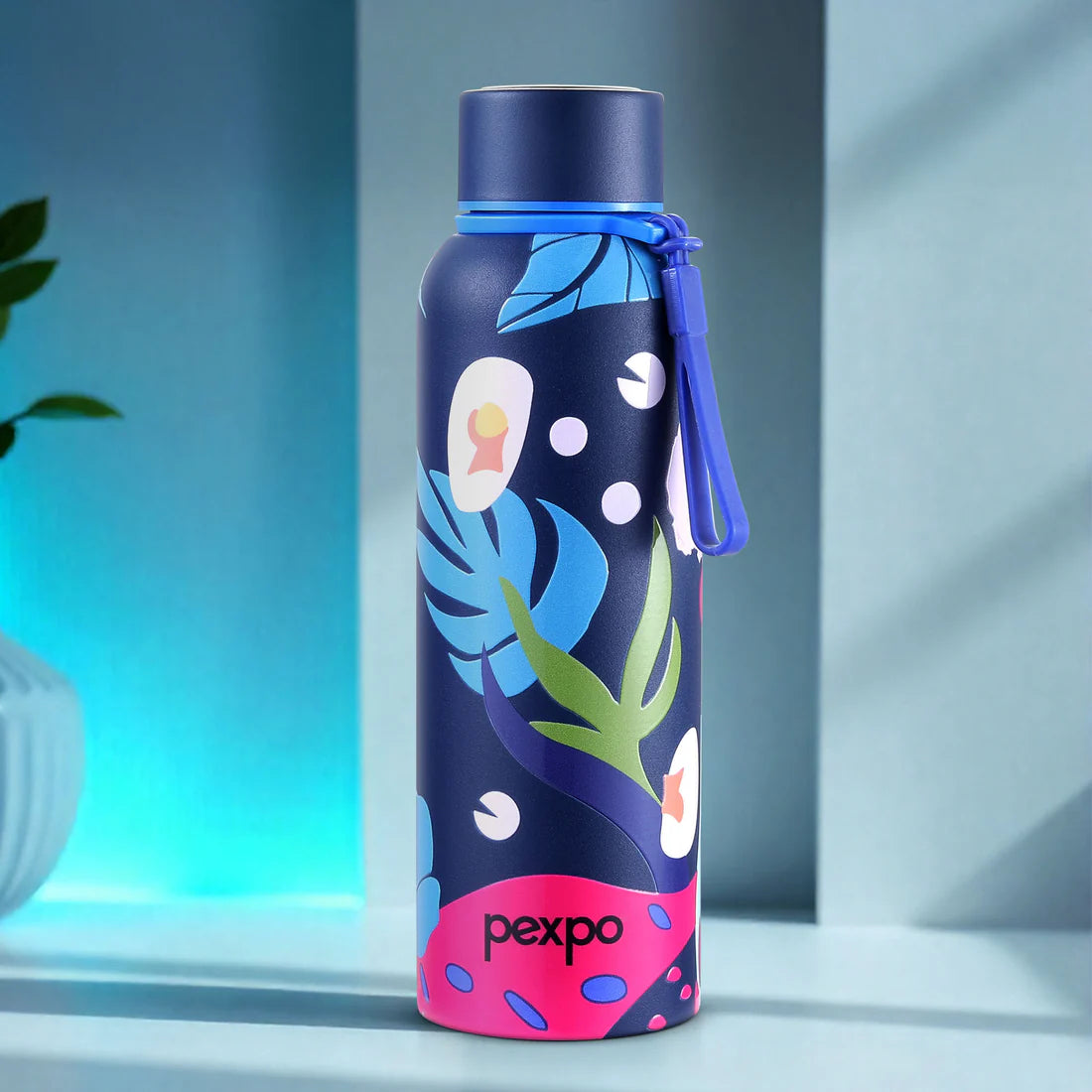 Pexpo Bravo Thermo Steel Bottle | Tri-Ply Vacuum Insulated Hot & Cold Flask - Plant-themed Art 700 ML
