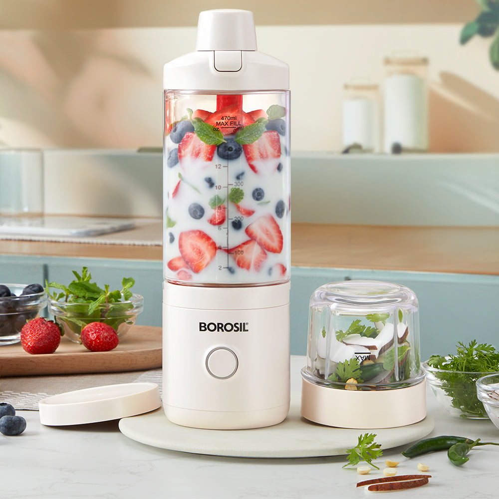 Borosil Nutrimate Portable Electric Blender with Grinder 75w,550ml
