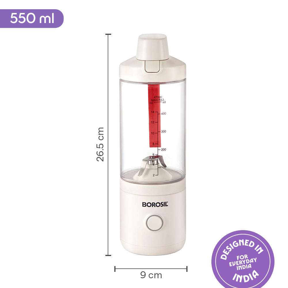 Borosil Nutrimate Portable Electric Blender with Grinder 75w,550ml