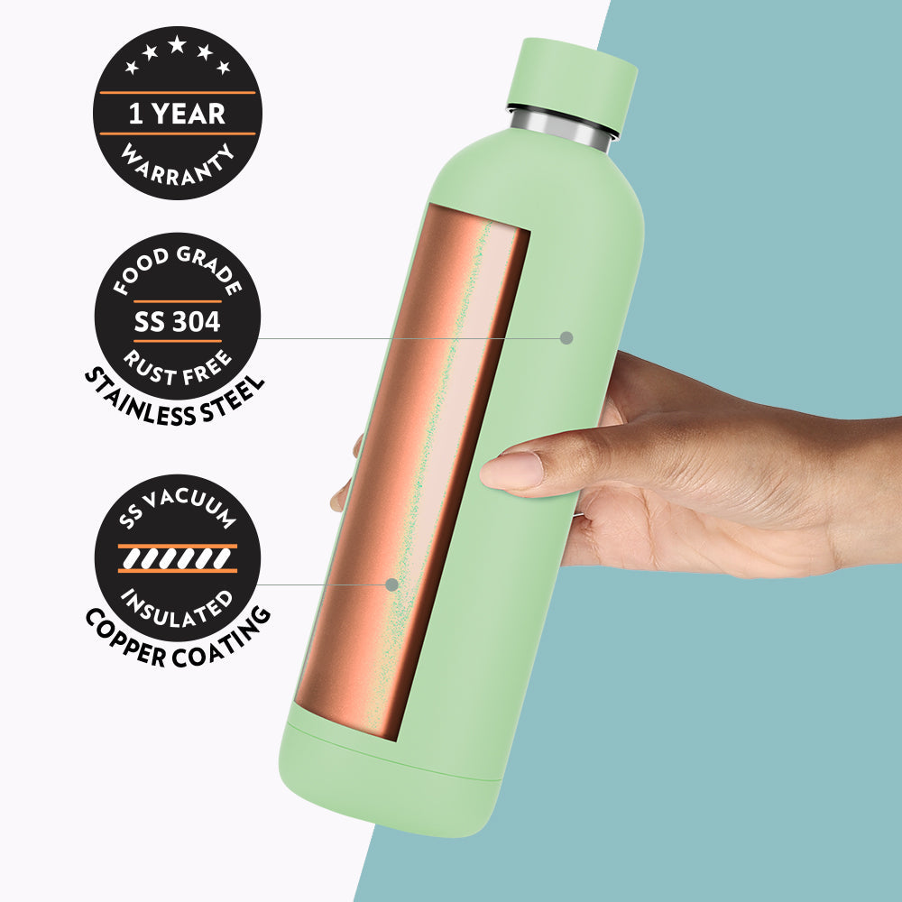 Borosil Personalised Pacific Double Wall Bottle, Light Green 700ml