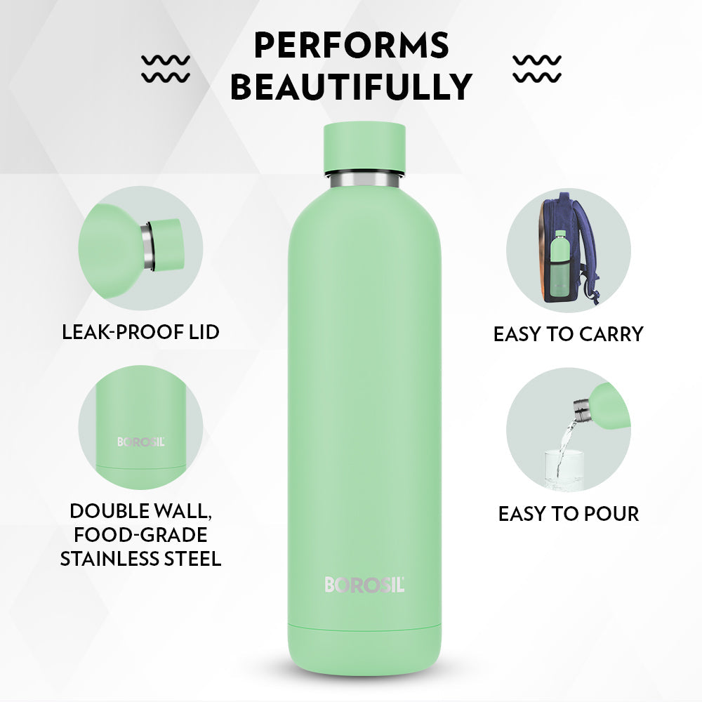 Borosil Pacific Double Wall Bottle, Light Green 700ml