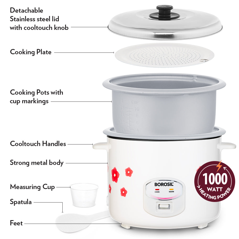 Borosil Pronto Dual Electric Rice Cooker 1000W