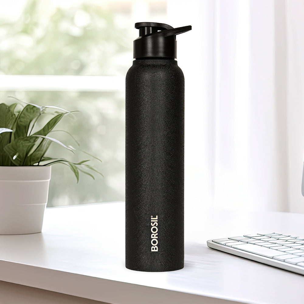 Borosil Cosmo SS Single Wall Bottle, Black 1L