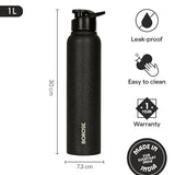Borosil Cosmo SS Single Wall Bottle, Black 1L