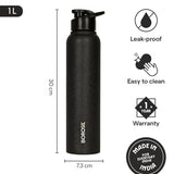 Borosil Cosmo SS Single Wall Bottle, Black 1L