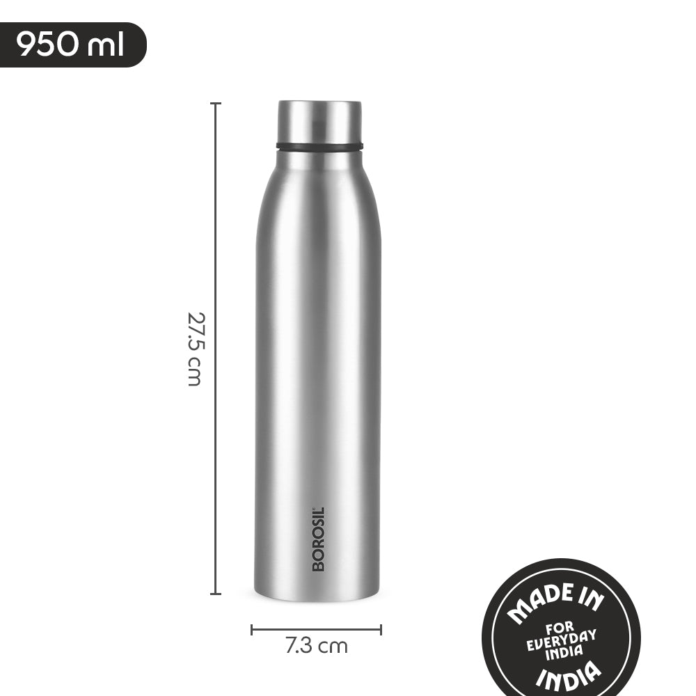 Borosil Glacier SS Single Wall Bottle, Jade 950ML