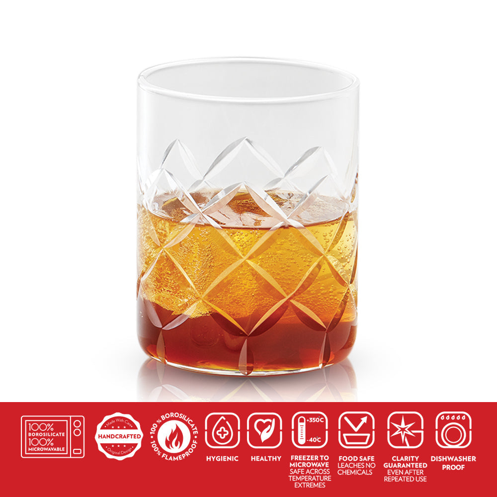 Borosil Crown Whiskey Glass Set of 6, 350ml