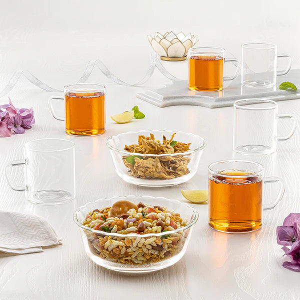 Borosil Grace Tea Hamper Set of 8, 430ml x 2 + 190ml x 6