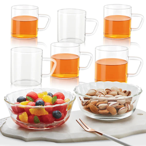 Borosil Grace Tea Hamper Set of 8, 430ml x 2 + 190ml x 6