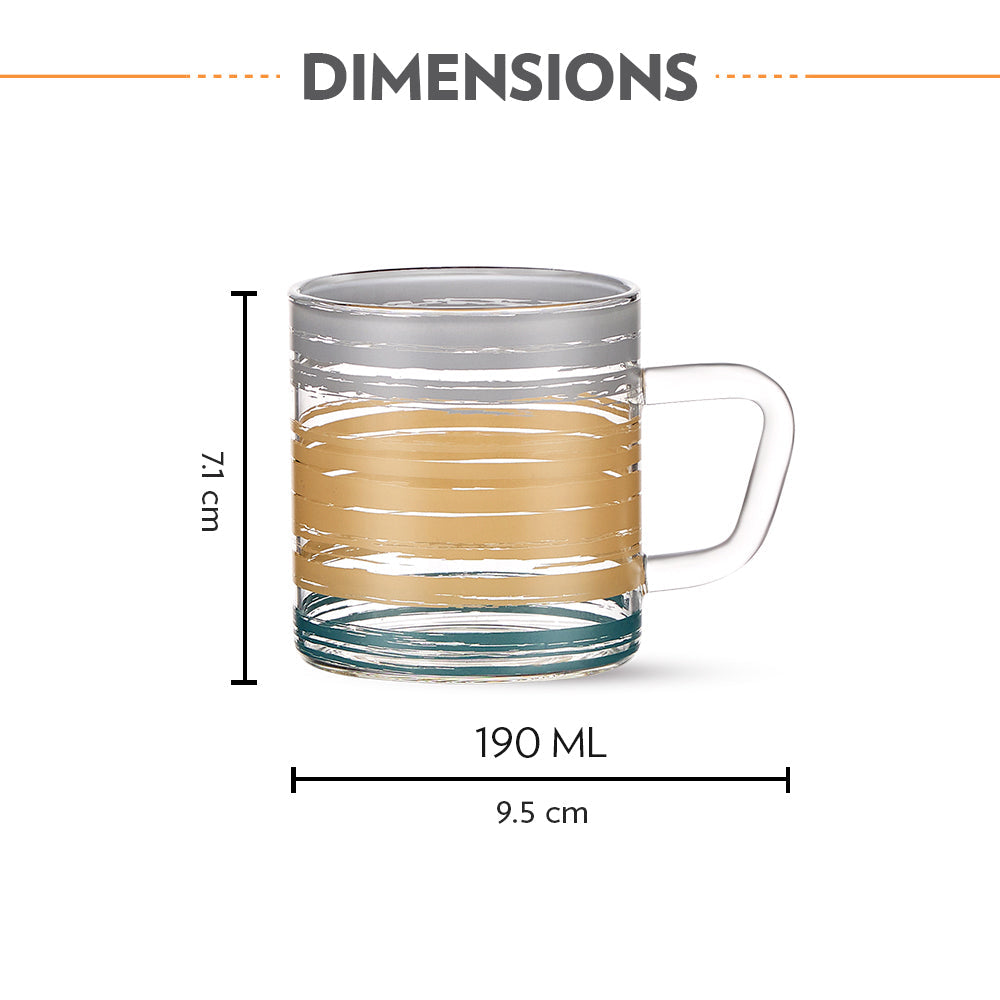 Borosil Glance Glass Mug Set of 6, 190ml
