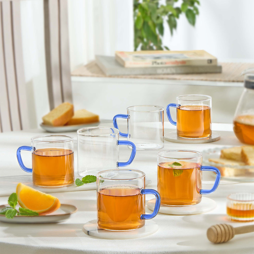 Borosil Blue Vision Classic Mug Set of 6, 190ml